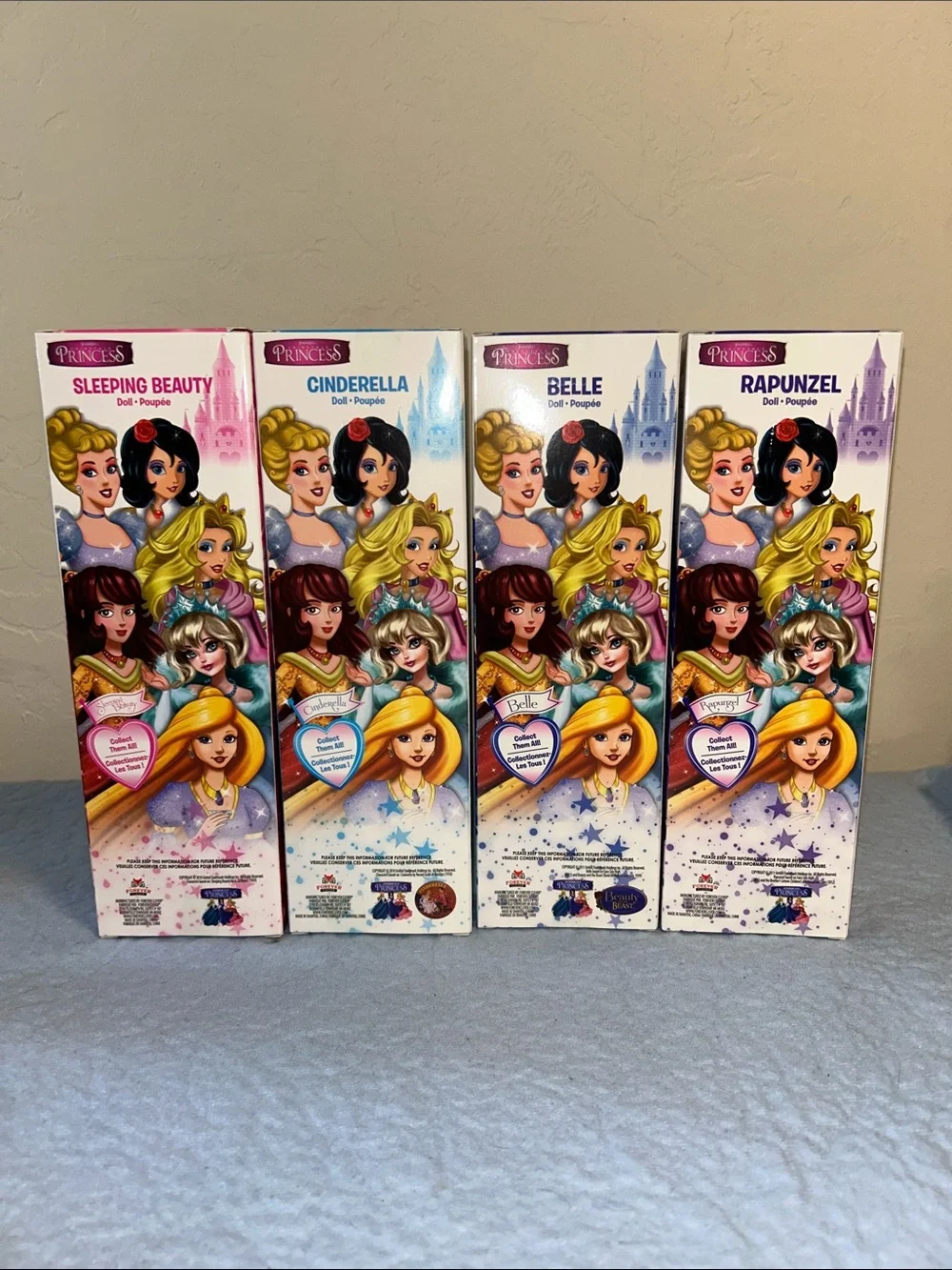 Set of 4 Fairytale Princesses Belle Rapunzel Cinderella Sleeping Beauty Dolls